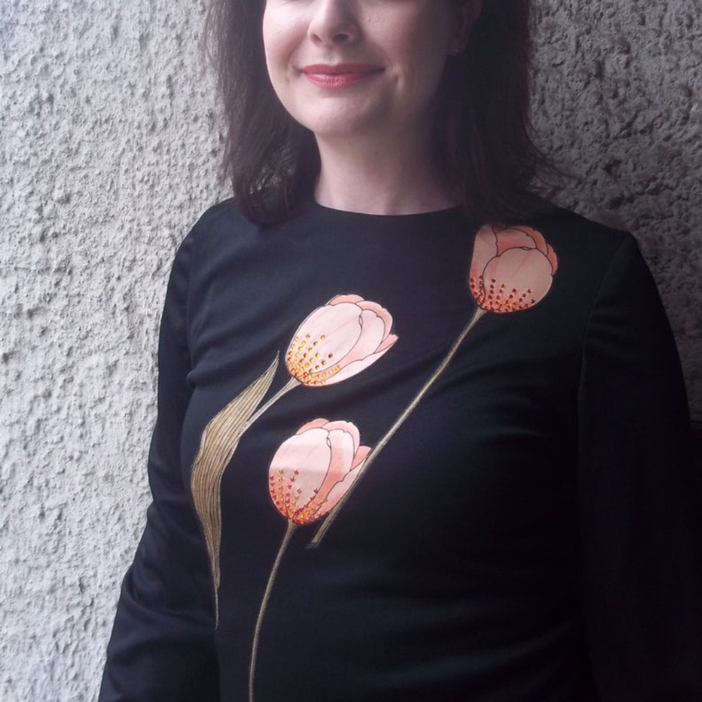 1960s 3-Tulip Black Dress